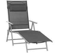 Outsunny Steel Fabric Sun Lounger Outdoor Folding Chaise Lounge Chair Recliner With Portable Design & 7 Adjustable Backrest Positions - Dark Grey
