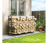 Outsunny 6.5 FT Steel Firewood Log Rack with 300 kg Capacity, Heavy Duty Indoor Outdoor Fireplace Wood Storage Shelf, Log Holder/Stand with Extra Support Legs, Decorative Bonfire Pattern, Black