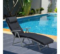 Outsunny Steel Frame Outdoor Garden Padded Sun Lounger w/ Pillow Black