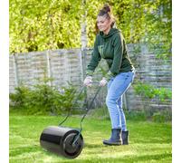 Outsunny 50cm Steel Garden Lawn Roller Push Pull w/ Fillable Cylinder Water Sand Plug Lawn Flatten Seed Sow Rolling Drum w/ Handle, Black