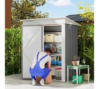 Outsunny Steel Garden Shed, Small Lean-To Shed For Bike, 5X3 Ft, Grey
