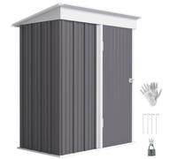 Outsunny 5x3ft Garden Shed, Outdoor Metal Shed with Adjustable Shelf, Pent Roof, Lock and Gloves for Patio Tool Storage, Grey with Foundation Kit