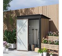 Outsunny 5x3ft Garden Shed, Steel Small Shed, Outdoor Lean-to Shed with Adjustable Shelf, Lock and Gloves for Patio, Garden, Brown with Foundation Kit Brown