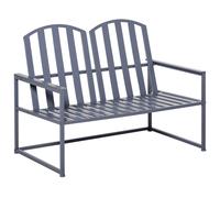Outsunny Steel Patio Garden Bench Loveseats For Outdoors Park Yard Slatted Design Grey Grey
