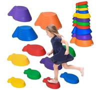 Outsunny Stepping Stones Kids 11-Piece Fish Shape Non-Slip Obstacle Course Stackable Balance Blocks Exercise Toddler Balance for Indoors and Outdoors - Multicoloured