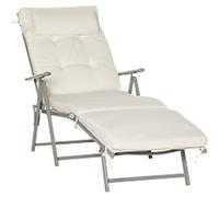 OUTSUNNY Sun Lounger Steel Frame Outdoor Folding Chaise Texteline Lounge Chair Recliner with Headrest & 7 Levels Adjustable Backrest in Cream Outsunny Cream