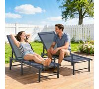 Outsunny Sun Lounger, 5-Level Reclining Sun Lounger Chair - 2 pcs - Dark Blue