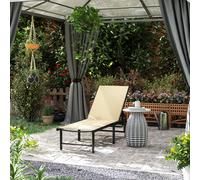 Outsunny Sun Lounger, 5-Level Reclining Sunbed, Khaki, Cream