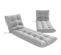 Outsunny Sun Lounger Cushions Only, Garden Lounge Chair Cushions Set of 2, UPF30+ 220 gsm Fabric, Thick Sunbed Replacement Pads with 4 Ties, Light Grey