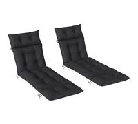 Outsunny Garden Lounge Chair Cushions Set Of 2, 220Gsm Fabric, Black