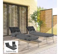 Outsunny Sun Lounger Cushions Only, Sunbed Replacement Pads With 4 Ties In Dark Grey