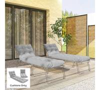 Outsunny Sun Lounger Cushions Only, Garden Lounge Chair Cushions Set of 2, UPF30+ 220 gsm Fabric, Thick Sunbed Replacement Pads with 4 Ties, Light Grey
