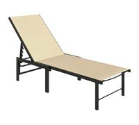 Outsunny Sun Lounger for Garden Texteline Seat Khaki | 5-Level Adjustable Chair Reclining, Flat Garden Lounger Sunbed, Steel Frame, for Patio, Beach