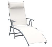 Outsunny Sun Lounger Recliner Foldable 7 Levels Texteline Cream White | TJ Hughes