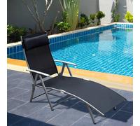 OUTSUNNY Sun Lounger Recliner Foldable Lounge Chair with Pillow Adjustable Backrest in Black Outsunny Black