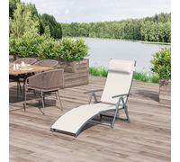 Sun Lounger Recliner with Pillow Foldable 7 Levels Textilene Outsunny White One Size
