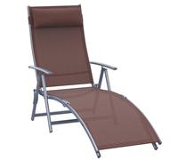 Outsunny Sun Lounger Recliner w/ Pillow Foldable 7 Levels Texteline Brown | TJ Hughes