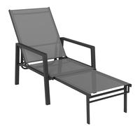 Outsunny Sun Lounger Retracable Footrest 5-Position Adjustable Steel Frame for Beach, Porch, Patio, Camping, Dark Grey