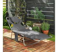 Outsunny Foldable Sun Lounger 5 Level Adjustable Reclining Chair Dark Grey