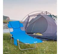 Outsunny Sun Lounger With Reading Hole, Folding Garden Lounger In Blue Blue