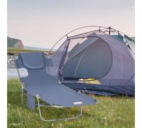 Outsunny Beach Chaise Lounge Portable Adjustable Backrest w/ Face Cavity Grey, Grey