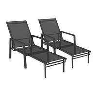 Outsunny Sun Loungers Set of 2 Retractable Footrest 5-Position Adjustable Steel Frame for Beach, Porch, Patio, Camping, Black
