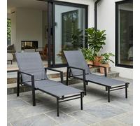 Outsunny Sun Loungers Set of 2 w/ Retractable Footrest 5-Position Adjustable, Grey