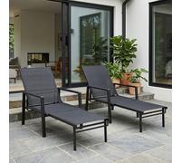 Outsunny Sun Loungers Set of 2 w/ Retractable Footrest 5-Position Adjustable, Black