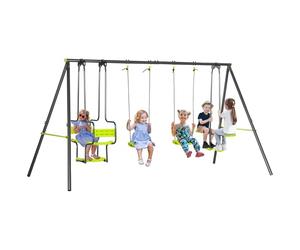 Outsunny Swing Set, A-Frame Metal Swing Set with Double Seats, 2 Single Swings, Glider for Outdoor, Playground, for Ages 3-8 years, Green