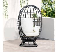 Outsunny Swivel Egg Chair Outdoor Wicker Chair With Cushion And Pillow For Balcony Black Black