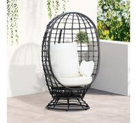 Outsunny Swivel Egg Chair, Rattan Outdoor Chair - Black, Black