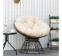 Outsunny 360° Swivel Rattan Papasan Moon Bowl Chair Round Outdoor w/ Padded - Beige - Steel, PE Rattan, Polyester - 87cm x 97cm x 86cm