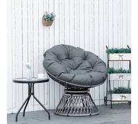 OUTSUNNY Swivel Rattan Papasan Moon Bowl Chair Round with Padded in Grey Outsunny Grey