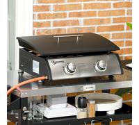 Outsunny Portable Gas Plancha BBQ Grill with 2 Stainless Steel Burner, 10kW