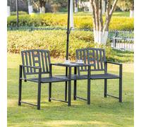 Outsunny Tete-a-tete Chair 2-Seater Steel Bench w/ Coffee Table Backyard Porch - Black - Metal - 165L x 61W x 85.5Hcm