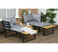 Outsunny 3Pcs Patio Furniture Set W/ Cushions, Wood Grain Plastic Top Table In Dark Grey Dark Grey