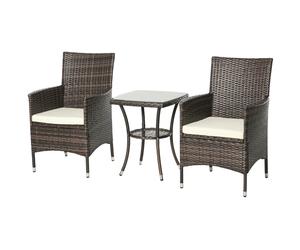 Outsunny Three-Piece Rattan Chair Set - with Cushions - Brown | TJ Hughes