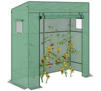 Walk-in Garden Green House with Large Roll-up Door and 2 Mesh Windows, Green