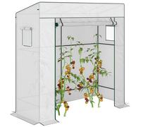Outsunny Walk-in Garden Green House With Large Roll-up Door, White, White