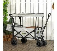 Outsunny Trolley Cart Storage Wagon 4 Wheels W/ 2 Compartments Handle, Canopy In Grey Grey