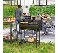 Outsunny Trolley Charcoal BBQ Barbecue Grill Cooker with 3-Level Adjustable Height Grill Nets, Patio Outdoor Garden Heating Heat Smoker with Wheels, 90 x 45 x 96 cm, Black