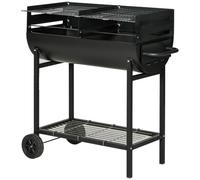Outsunny Trolley Portable Outdoor Charcoal Barbecue Grill Cart 2 Rolling Wheels Black