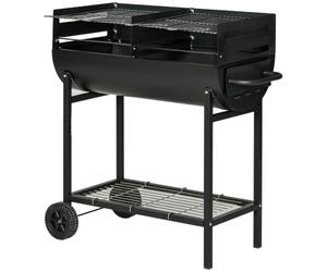Outsunny Trolley Charcoal BBQ Barbecue Grill Cooker 90 x 45 x 96 cm Black | 3-Level Adjustable Height Grill Nets, Patio Outdoor Garden Heating Heat Smoker, Wheels