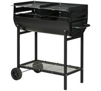 Outsunny Trolley Charcoal BBQ Barbecue Grill Cooker with 3-Level Adjustable Height Grill Nets, Patio Outdoor Garden Heating Heat Smoker with Wheels, 90 x 45 x 96 cm, Black
