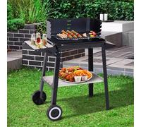 Outsunny Trolley Charcoal BBQ Barbecue Grill Outdoor Patio Garden Heating Smoker with Side Trays Storage Shelf and Wheels