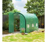 Outsunny 3 x 2 m Walk-in Polytunnel Greenhouse with Upgraded Structure, 2 Hinged Doors, 6 Mesh Windows, Tunnel Warm House Tent with UV-resistant PE Cover, Green