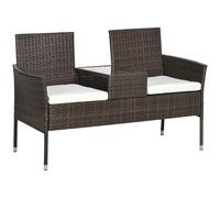 Outsunny Two-Seat Rattan Chair, with Middle Table - Brown