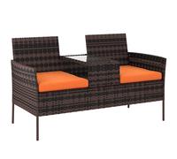 Outsunny Two-Seat Rattan Chair, with Middle Table - Orange