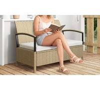 Outsunny Two-Seater PE Rattan-Effect Garden Storage Bench:Dark Grey