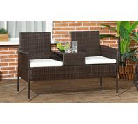 Outsunny Two-Seater Rattan-Effect Garden Chair: Brown and Cream White
